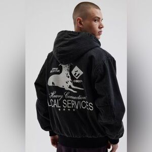 Obey Relaxed Black Stone Washed Denim Hooded Jacket Local Services